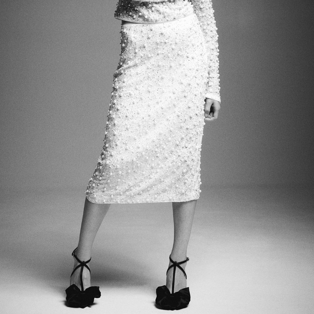 H&M Pearl & Crystal Embellished Skirt Size 6